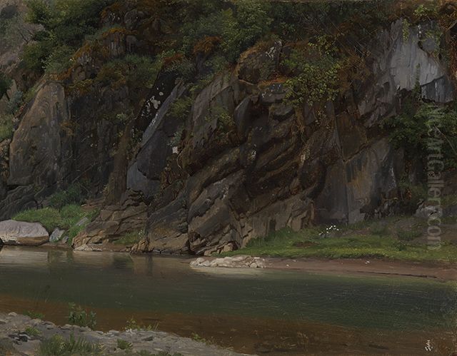 Fluss mit felsigem Ufer Oil Painting by Johann Wilhelm Schirmer