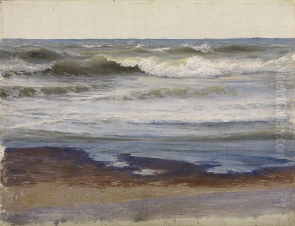 Meeresbrandung an der Kuste der Normandie Oil Painting by Johann Wilhelm Schirmer