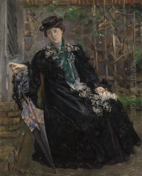 Portrait of Mrs. Charlotte Berend-Corinth in the garden Oil Painting by Lovis Corinth