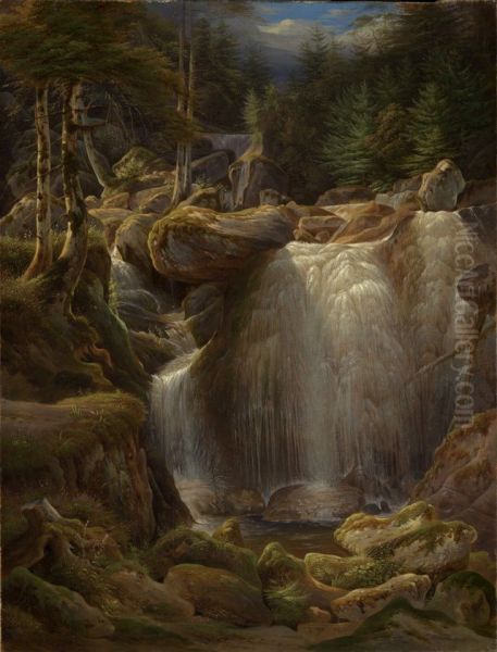 Der Triberger Wasserfall Oil Painting by Karl Ludwig Frommel