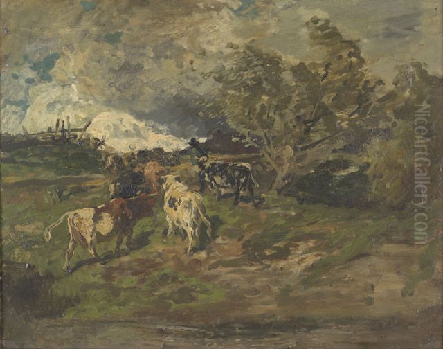 Outbound herd Oil Painting by Hermann Baisch