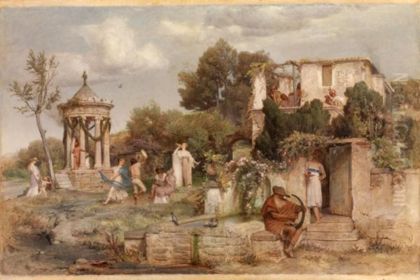 Romische Weinschenke Oil Painting by Arnold Bocklin