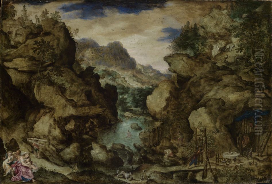 Gebirgslandschaft mit Figurenstaffage Oil Painting by Bartholomeus Spranger