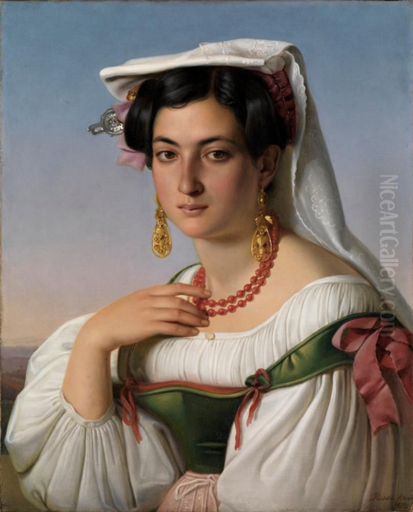 Portrait of Vittoria Caldoni, an Italian model from Albano Laziale Oil Painting by Johann Heinrich Richter