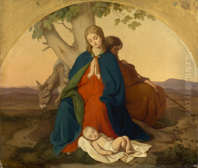 Heilige Familie auf der Flucht Oil Painting by Johann Grund