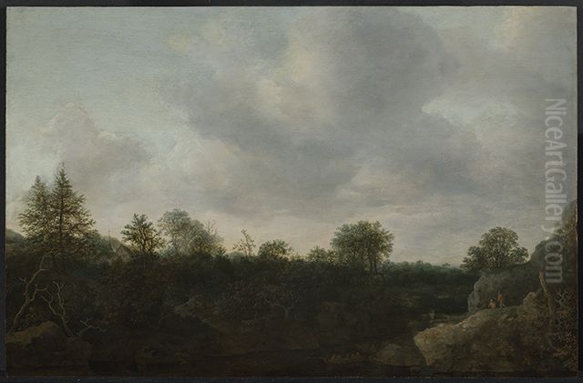 Forest landscape with a river Oil Painting by Cornelis Hendricksz. The Younger Vroom