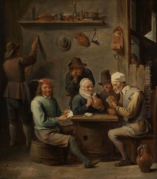 Kaartspelers in een herberg Oil Painting by David Teniers the Younger
