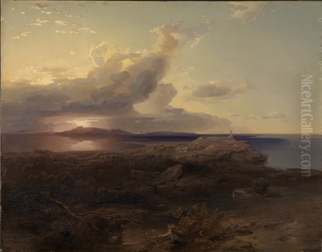Die Insel Agina mit den Ruinen des Hekatetempels Oil Painting by Carl Rottmann