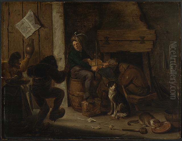 Boeren in een herberginterieur Oil Painting by Cornelis Saftleven