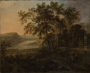 Gebirgslandschaft mit Flusslauf im Abendlicht