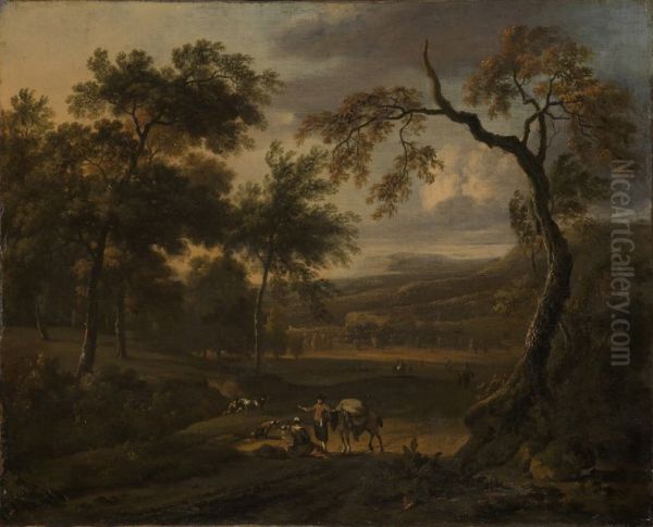 Hilly lanscape in evening light Oil Painting by Jan Wijnants