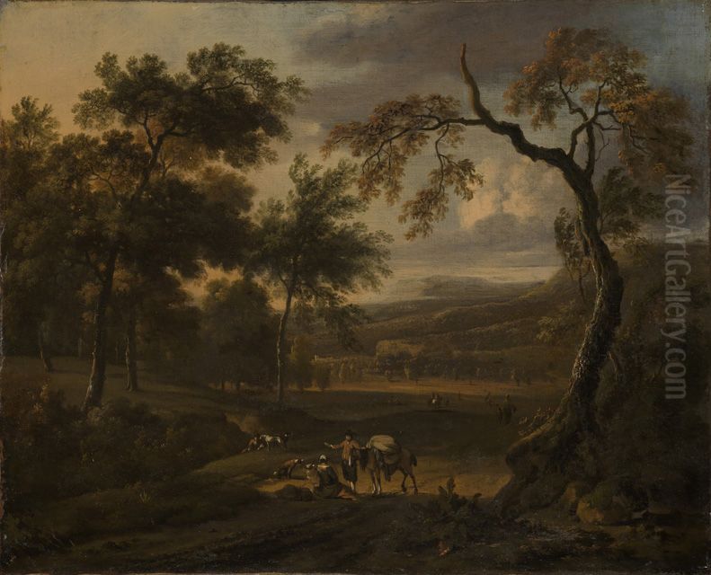 Hugellandschaft mit grossen Baumen im Abendlicht Oil Painting by Jan Wijnants Hugellandschaft mit grossen Baumen im Abendlicht Oil Painting by Jan Wijnants