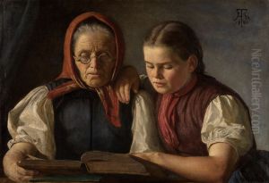 Mutter und Schwester des Kunstlers, in der Bibel lesend