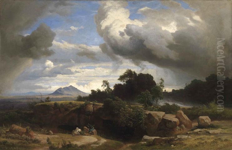 Heranziehendes Gewitter in der romischen Campagna Oil Painting by Johann Wilhelm Schirmer