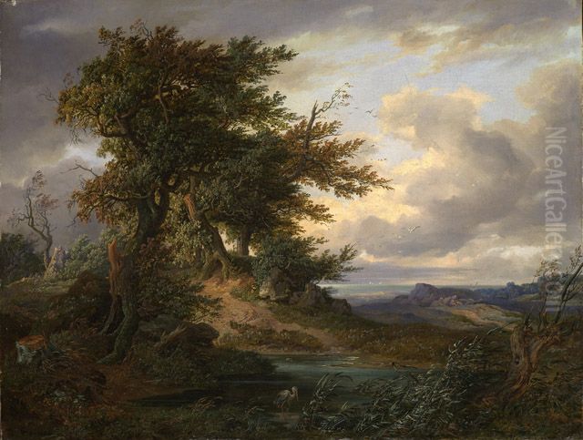 Landschaft mit Eichen am Meer Oil Painting by Friedrich, the younger Preller