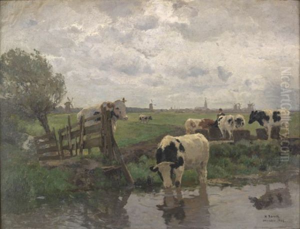 Rinder an der Tranke bei Overschie Oil Painting by Hermann Baisch