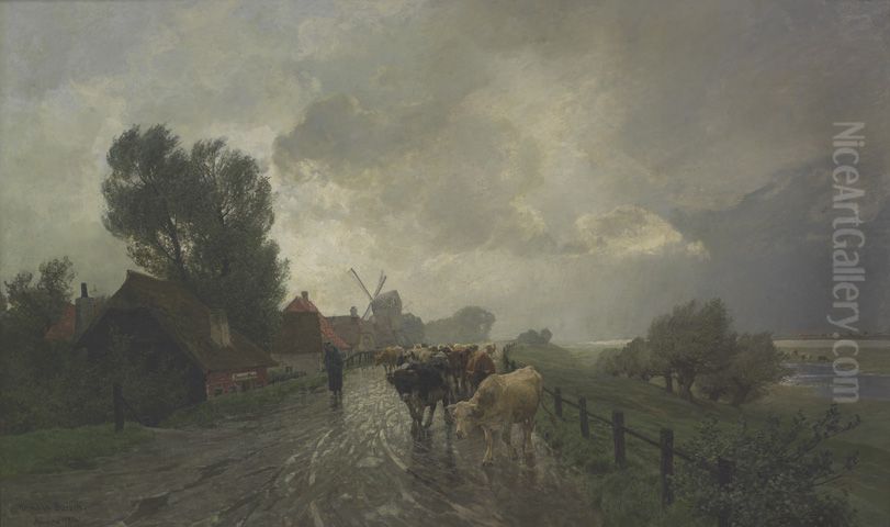 Regentag am Niederrhein Oil Painting by Hermann Baisch
