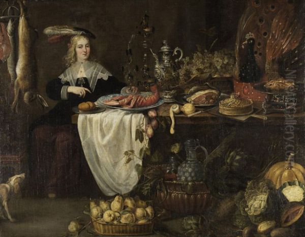 Tafelstilleben mit sitzender Dame Oil Painting by Adriaen van Utrecht