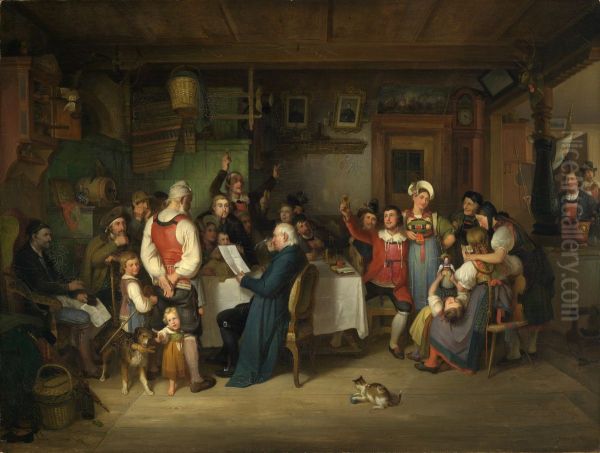 Die Preisverleihung des landwirtschaftlichen Vereins in einer Hotzenwalder Bauernstube Oil Painting by Johann Baptist Kirner