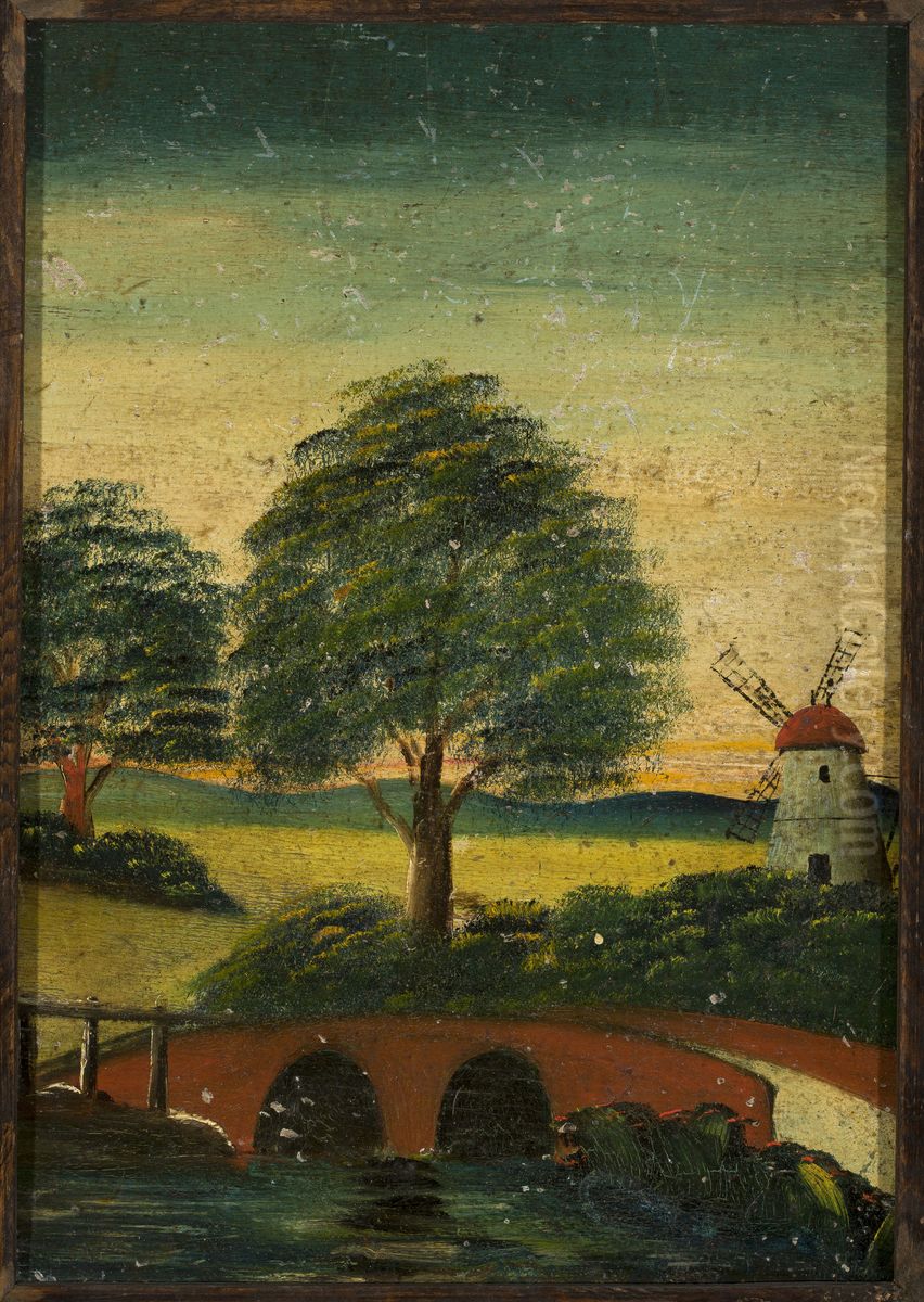 Landscape with a windmill and a bridge Oil Painting by Tadeusz Makowski Landscape with a windmill and a bridge Oil Painting by Tadeusz Makowski