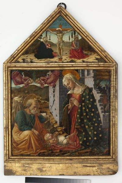 Adoration of Child Jesus and Crucifixion Oil Painting by Fra Diamante
