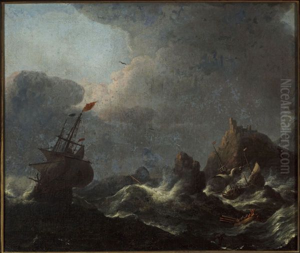 Sea storm Oil Painting by Claes Claesz. Wou
