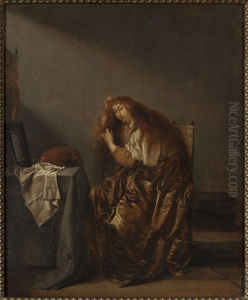 Woman in front of the mirror Oil Painting by Pieter Codde Woman in front of the mirror Oil Painting by Pieter Codde