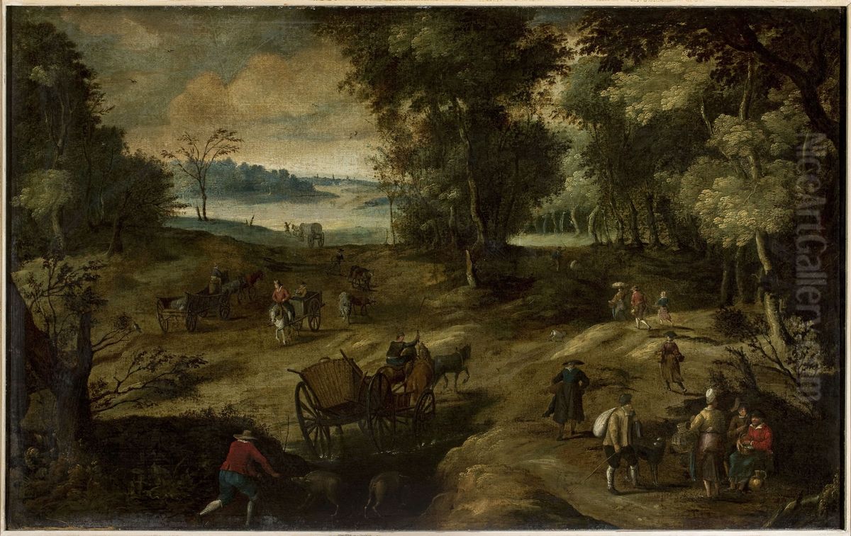 Landscape with peasants Oil Painting by Jan Brughel