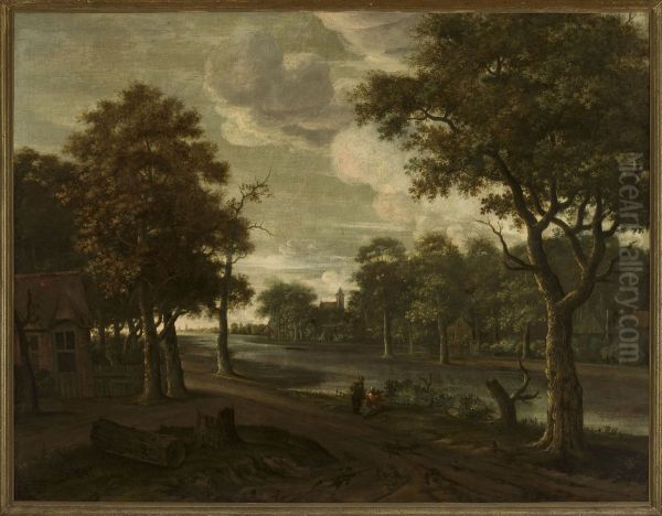Riverside landscape Oil Painting by Joris van der Haagen