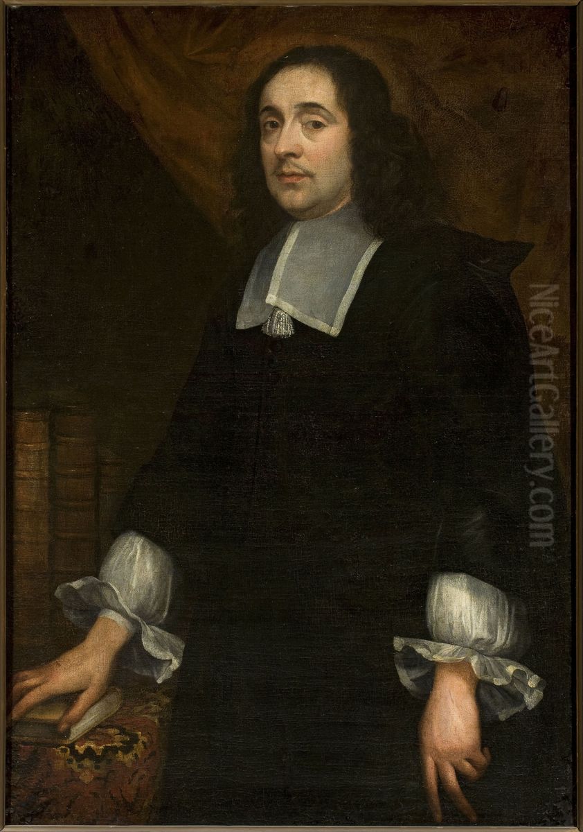 Portrait of a man at the table covered with a carpet Oil Painting by Jan de Baen