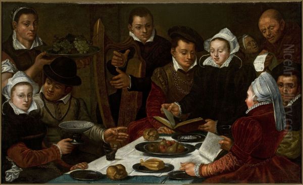 Company at the table Oil Painting by Dirck Barendsz.