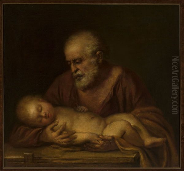 St. Joseph with Child Jesus Oil Painting by Giovanni Battista Salvi da Sassoferrato