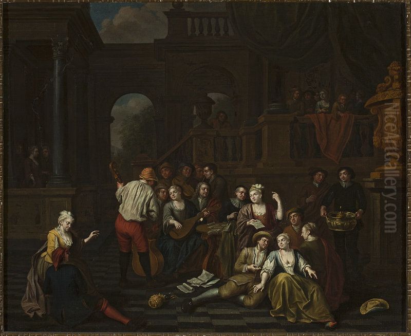 Figural scene against architecture Oil Painting by Richard Brakenburgh