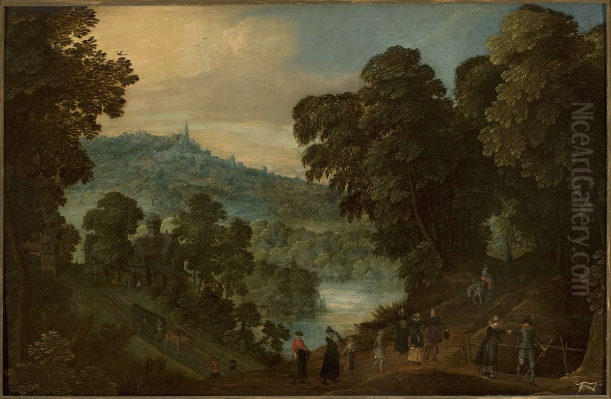 Countryside landscape with staffage Oil Painting by Adriaen Van Stalbemt