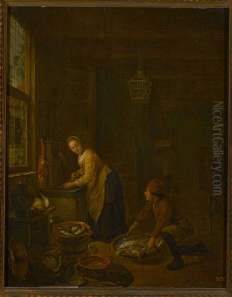 In the kitchen Oil Painting by Hendrik Martenszoon Sorgh