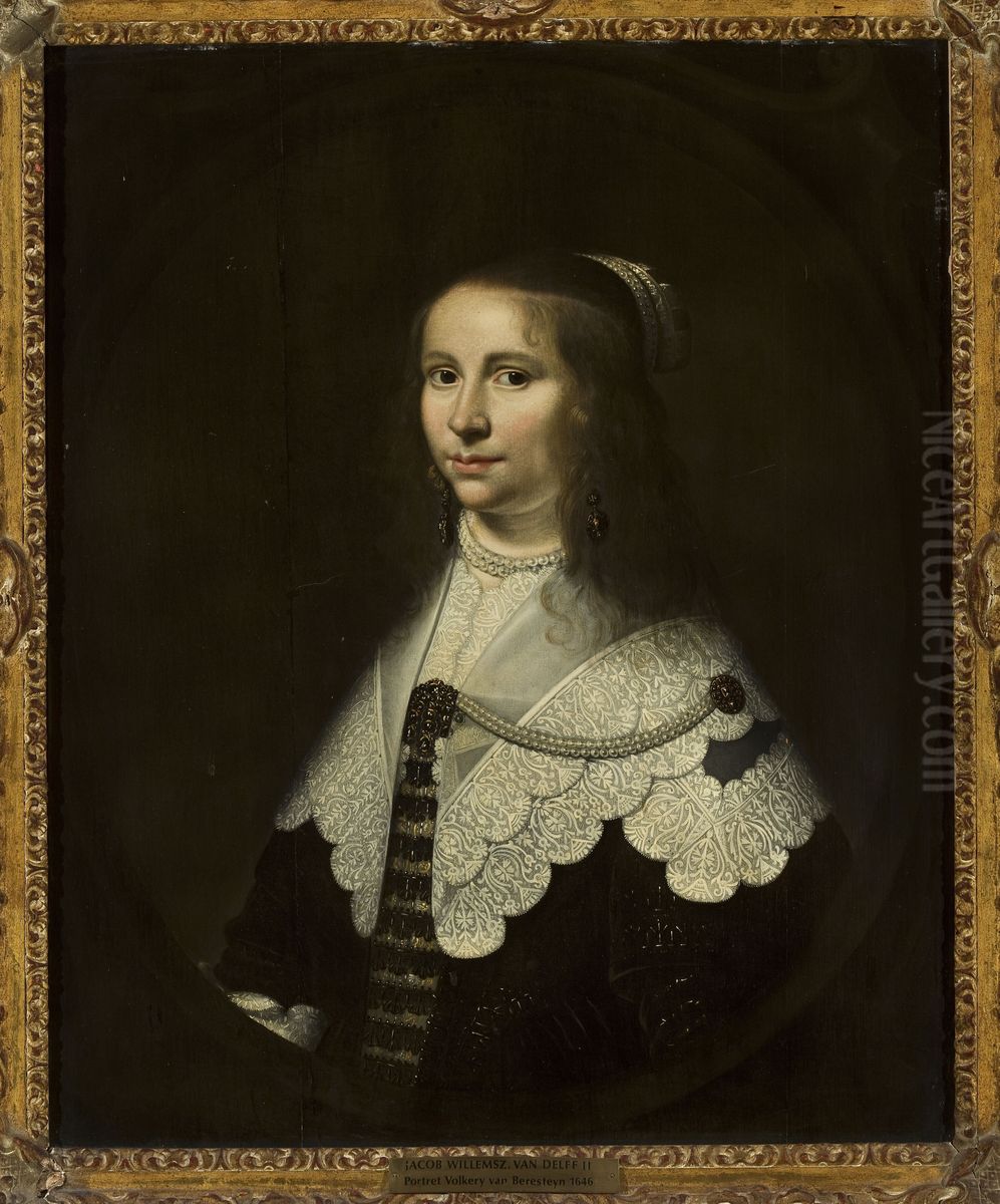 Portrait of Volkera van Beresteyn (1624-1653), wife of Salomon van Schoonhoven (1617-1653) Oil Painting by Jacob Willemsz Delff the Younger