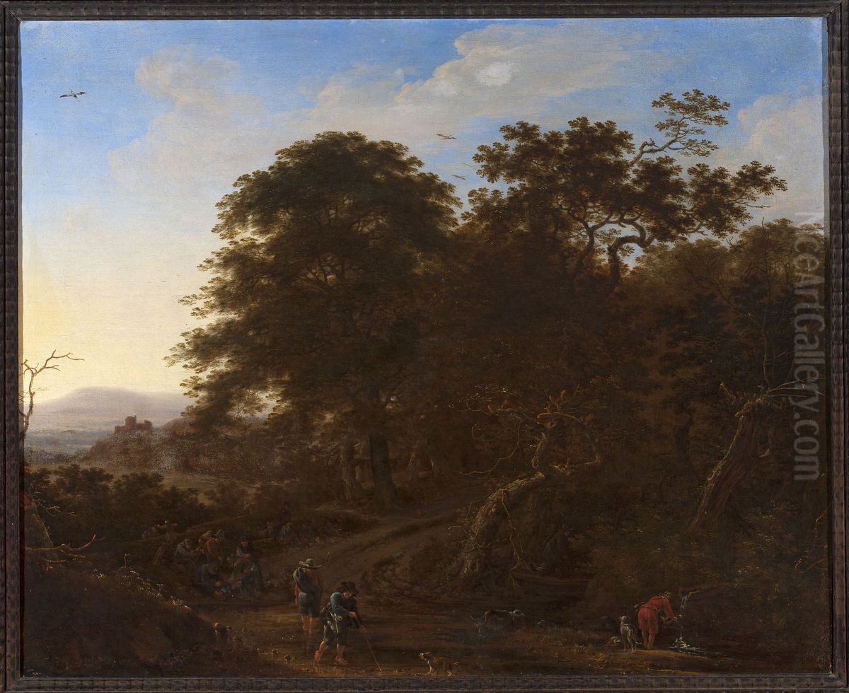 Landscape with travellers Oil Painting by Herman Saftleven