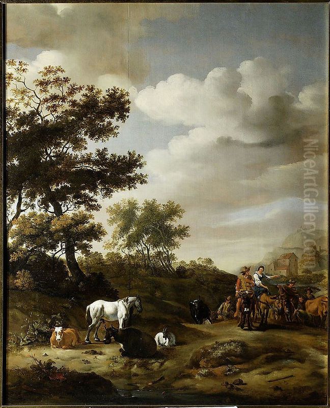 Landscape with people and cattle Oil Painting by Abraham Begeyn