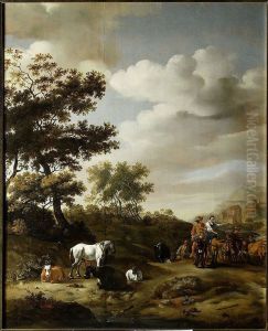 Landscape with people and cattle