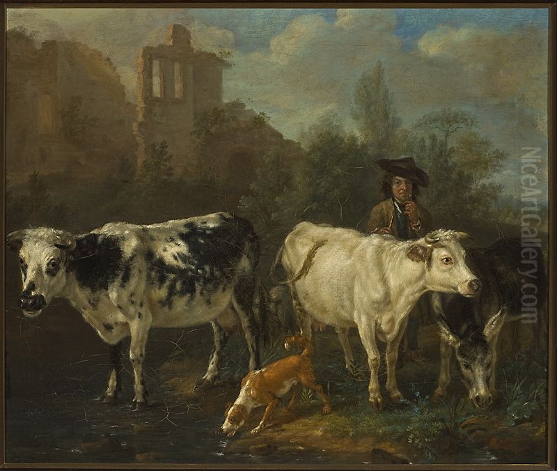 Shepherd with a flock Oil Painting by Karel Dujardin