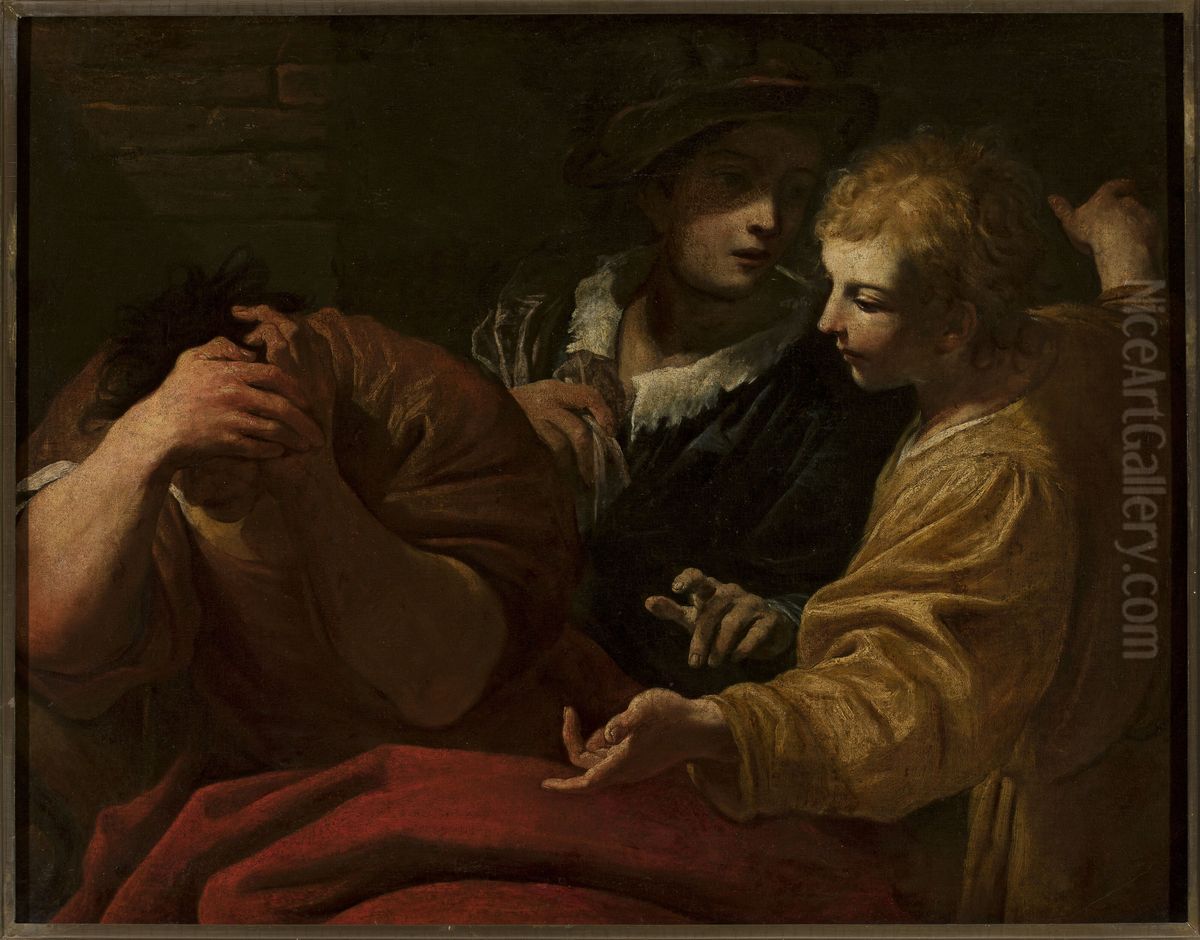 Joseph explaining dreams at the Pharaoh's court Oil Painting by Giovanni Antonio Burrini