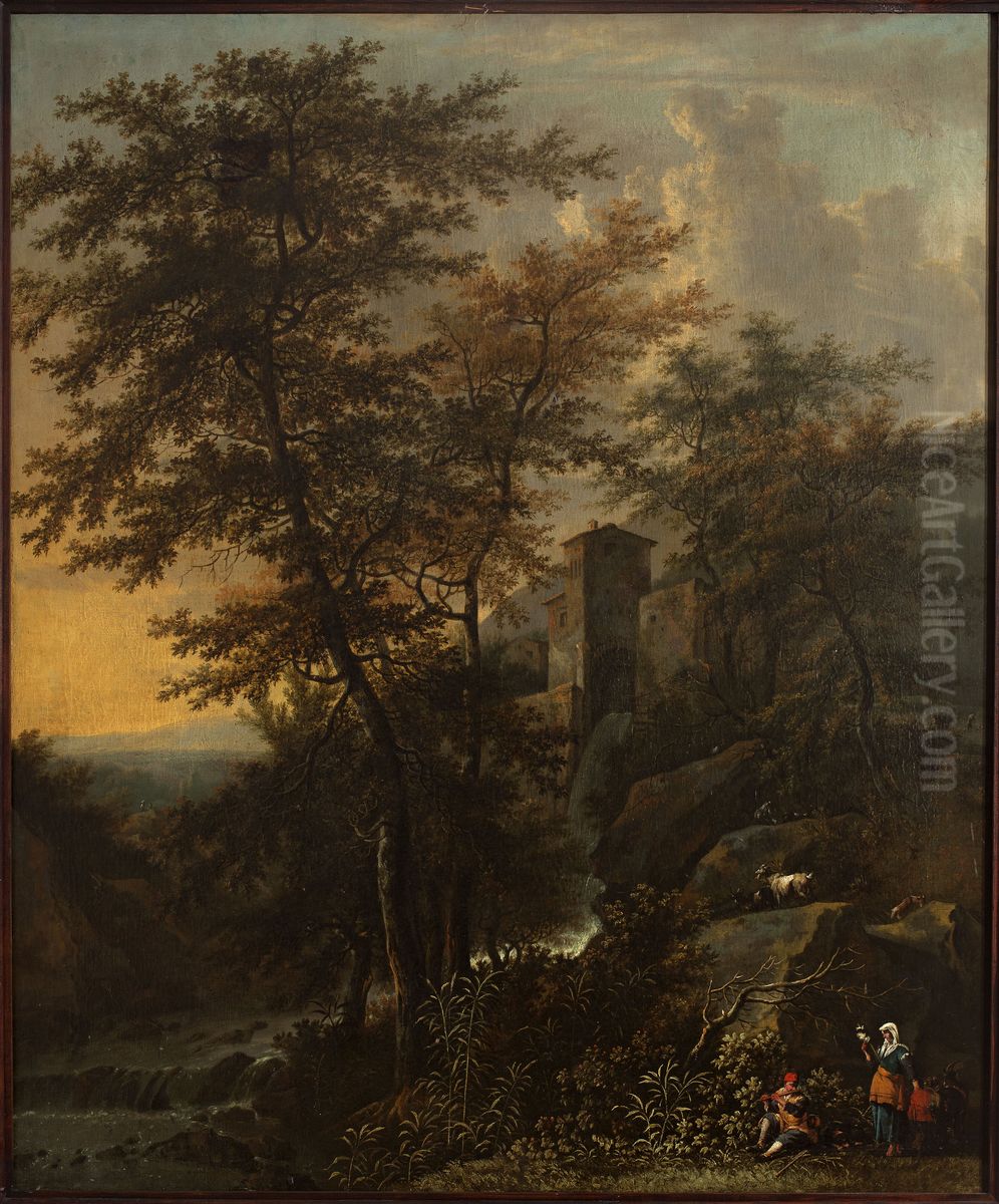 Pastoral landscape with a watermill Oil Painting by Jacob De Heusch