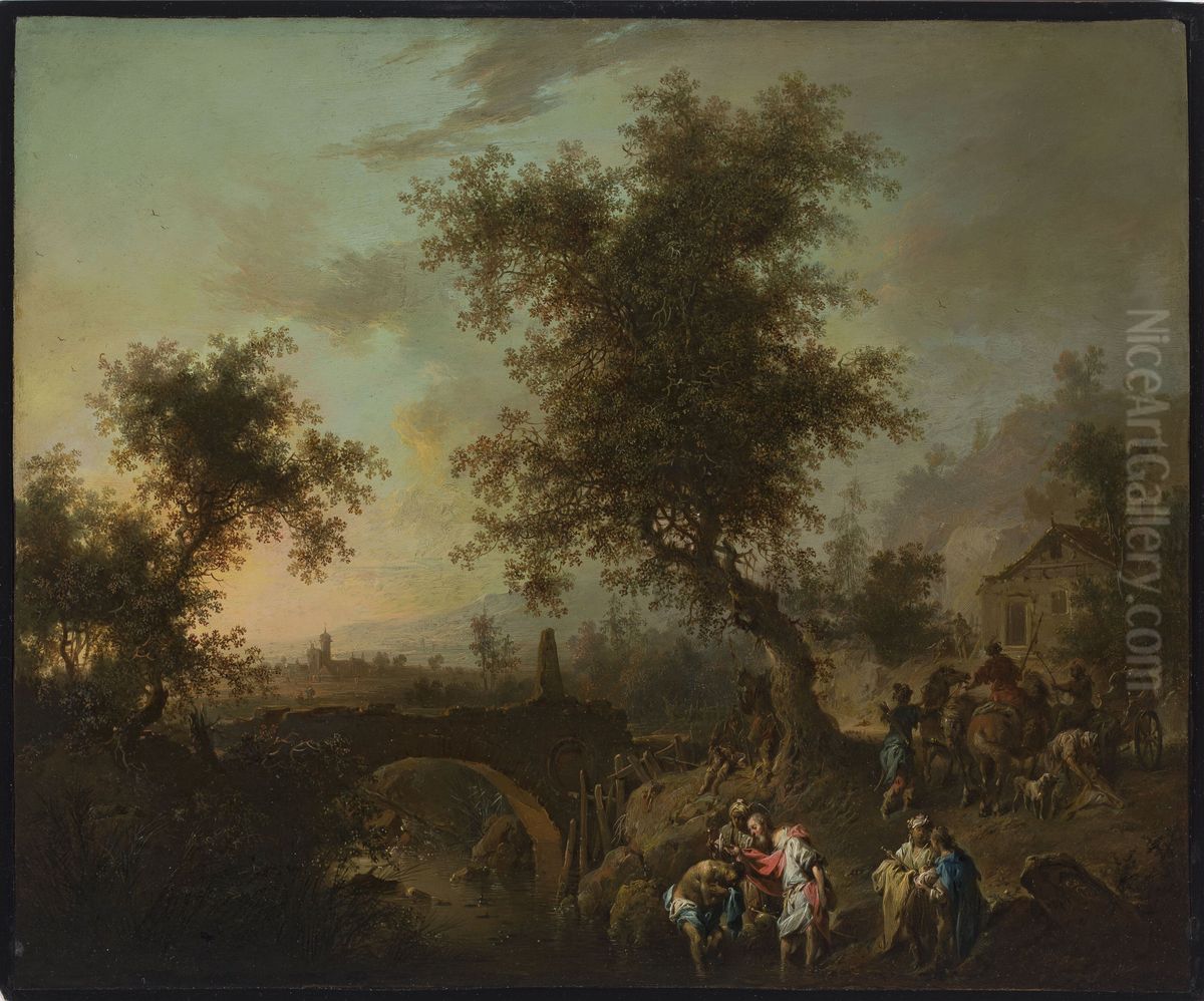 Baptism of a courtier of the queen of Ethiopia Oil Painting by Johann Conrad Seekatz