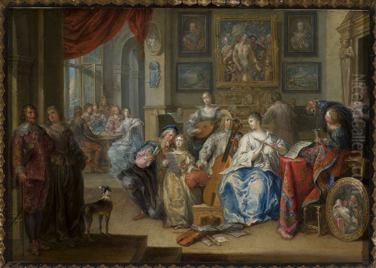 Interior with a concert and card players Oil Painting by Johann Georg Platzer Interior with a concert and card players Oil Painting by Johann Georg Platzer