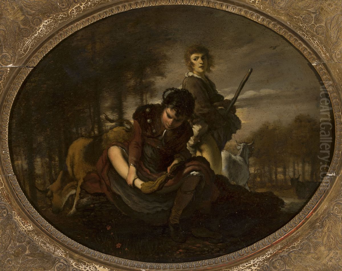 Preparations before crossing the river Oil Painting by Carel de Moor