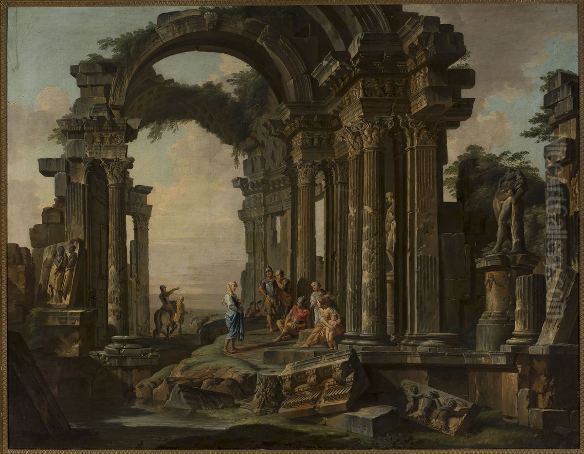 Roman ruins Oil Painting by Giovanni Paolo Panini