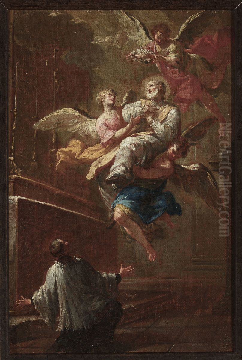 Saint elevated to heaven Oil Painting by Szymon Czechowicz