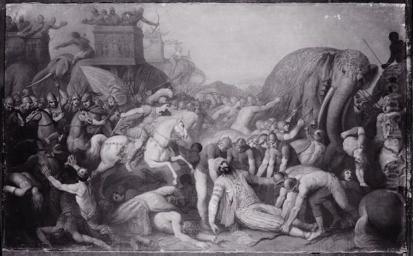 Victory of Alexander the Great over Poros, king of India, in 326 Oil Painting by Franciszek Smuglewicz
