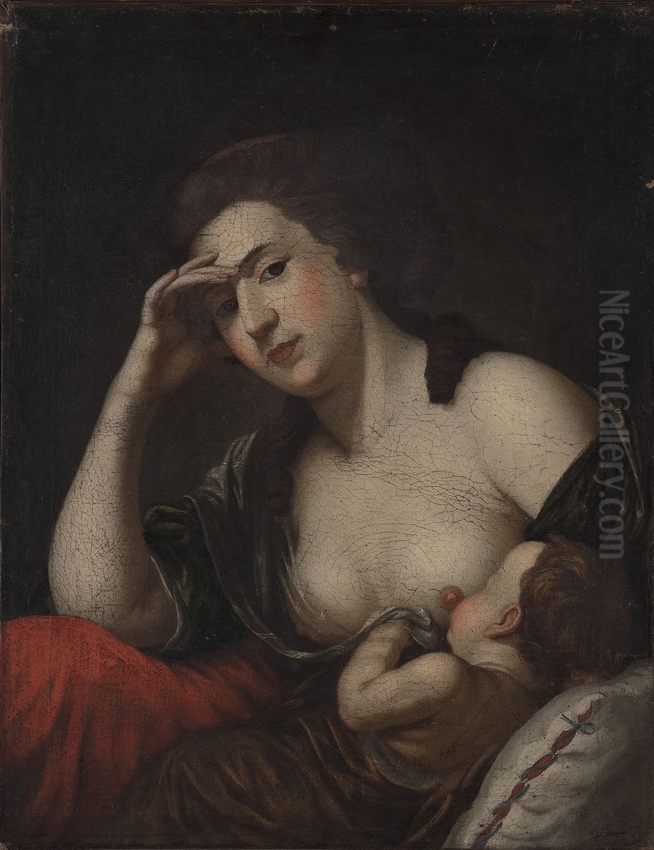 Portrait of Anna Maria Lampi (nee Franchi) with her son Franciszek Oil Painting by Johann Baptist von Lampi the Elder