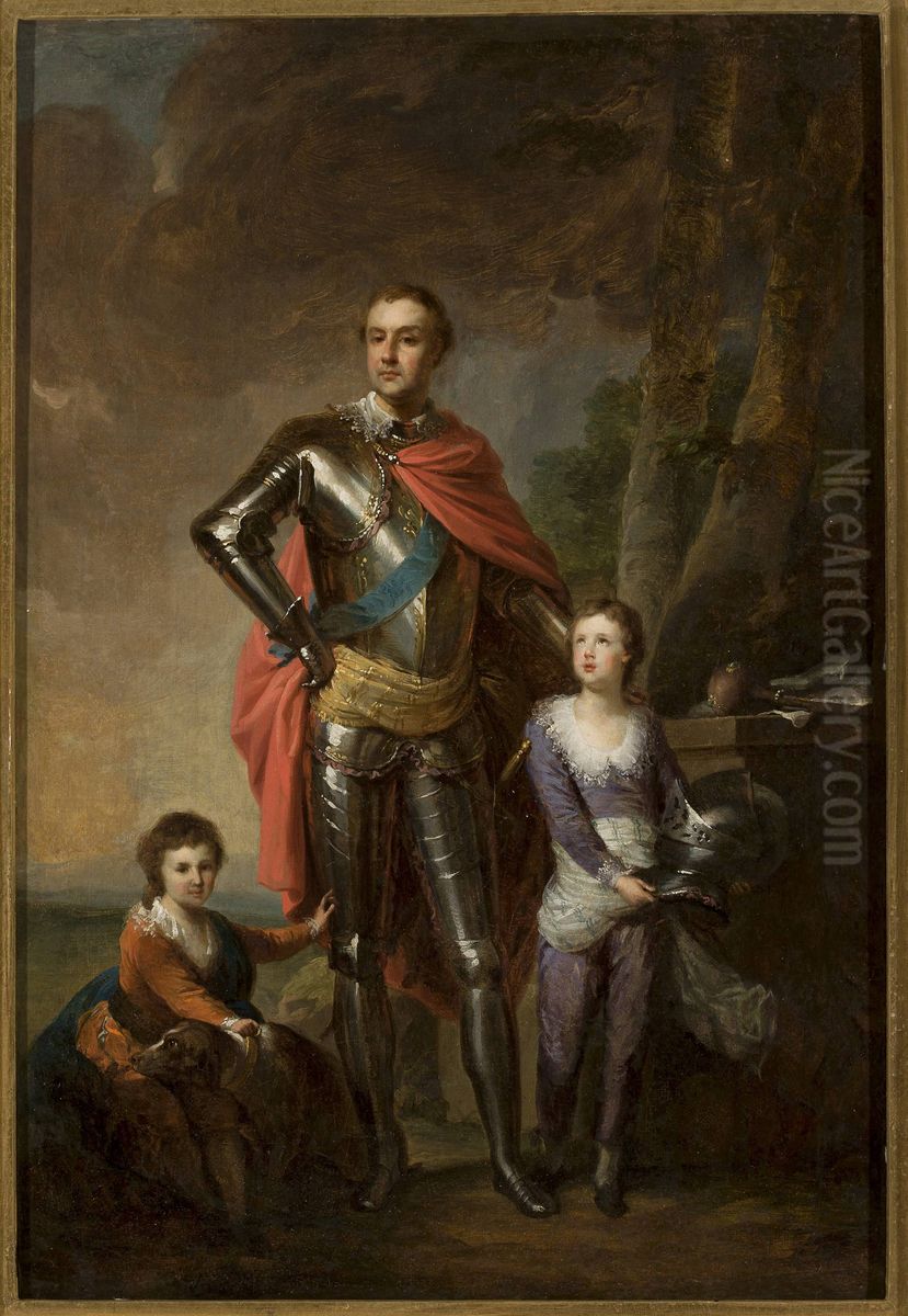 Franciszek Ksawery Branicki with his sons, Aleksander and Wladyslaw Oil Painting by Johann Baptist von Lampi the Elder